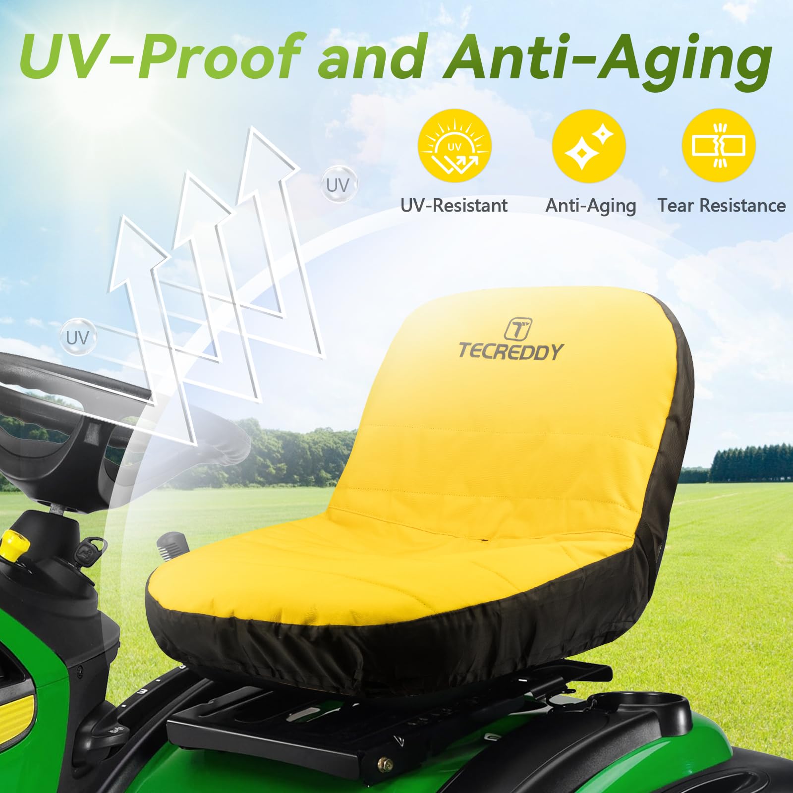 Elastic hem ensures quick, secure fit around your mower seat