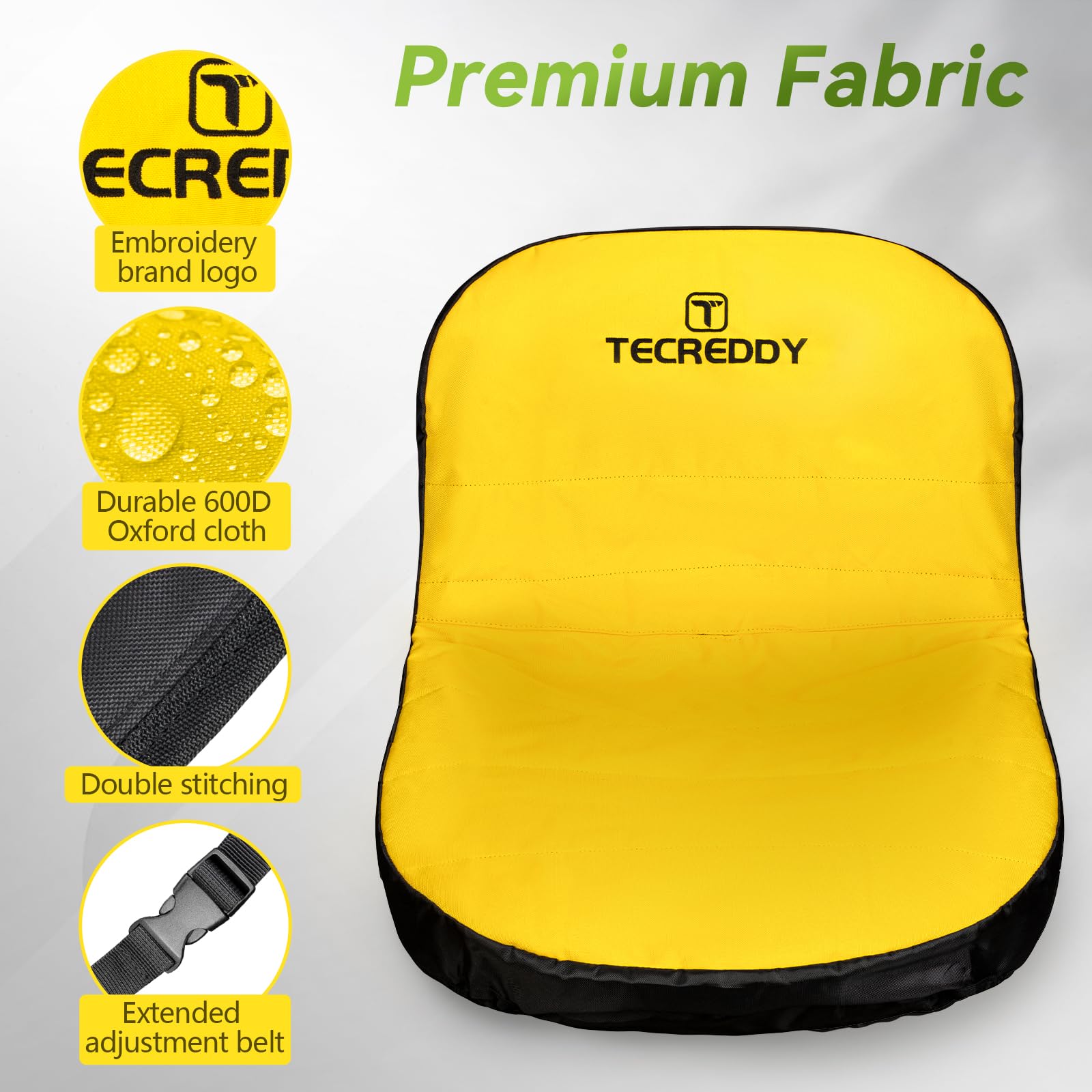 Yellow fabric stays cooler than black, reducing heat buildup on sunny mowing days