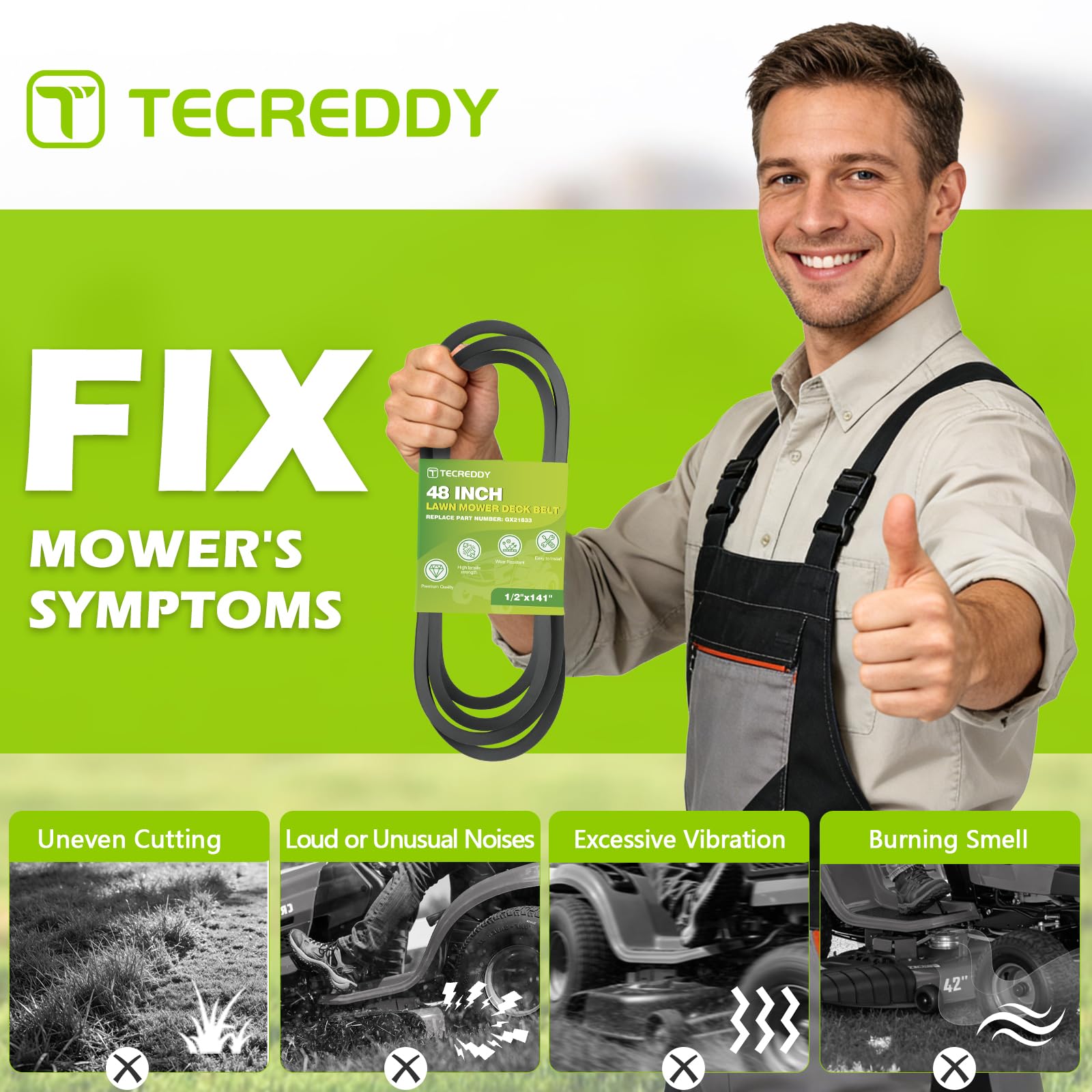 Tecreddy mower deck belt in use on a yard-ready mower delivering smooth operation.