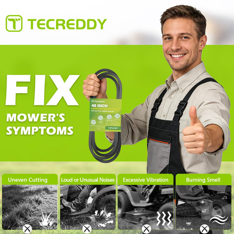Tecreddy mower deck belt in use on a yard-ready mower delivering smooth operation.