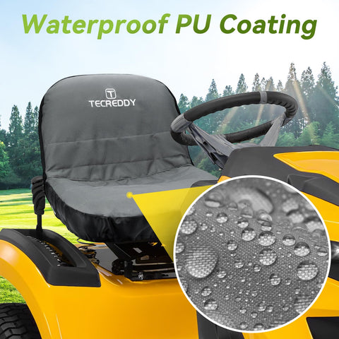 Tecreddy lawn mower seat cover back pocket storage keeps tools within reach.
