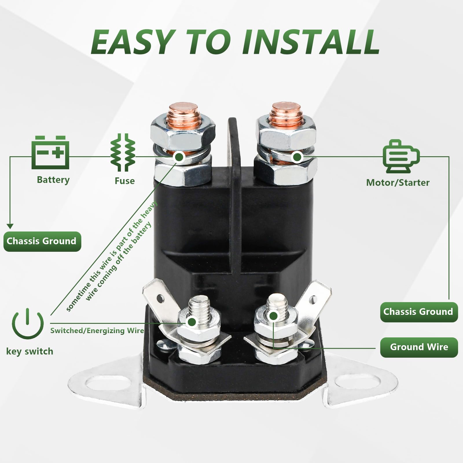 Tecreddy 117-1197 starter solenoid side view, four-terminal setup for easy wiring.