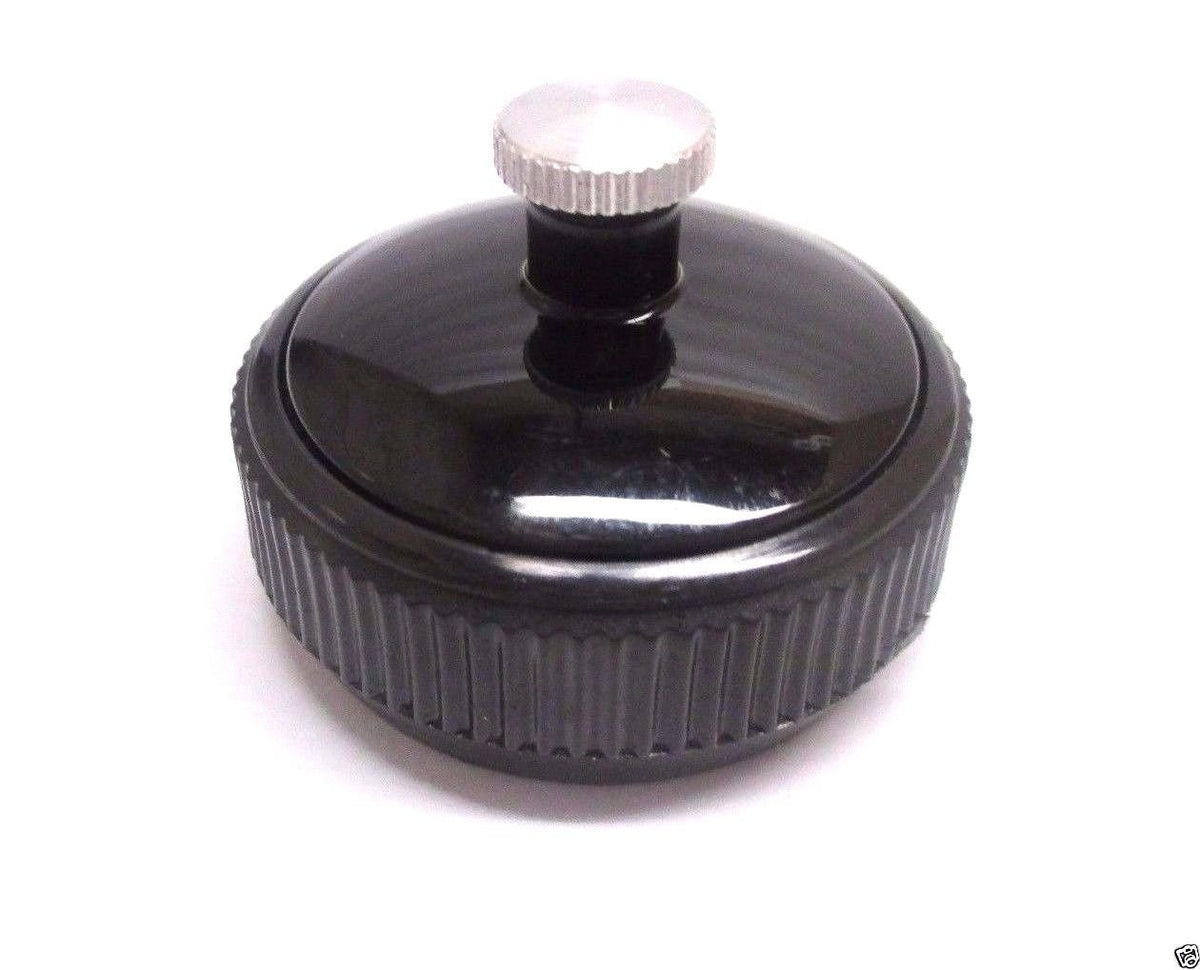 Tecumseh screw-top vented fuel cap shown on a Jiffy ice auger for spill-free refueling