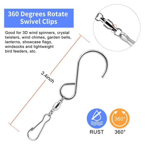 TecUnite stainless steel swivel hook close-up highlighting secure curved hanger for wind chimes.