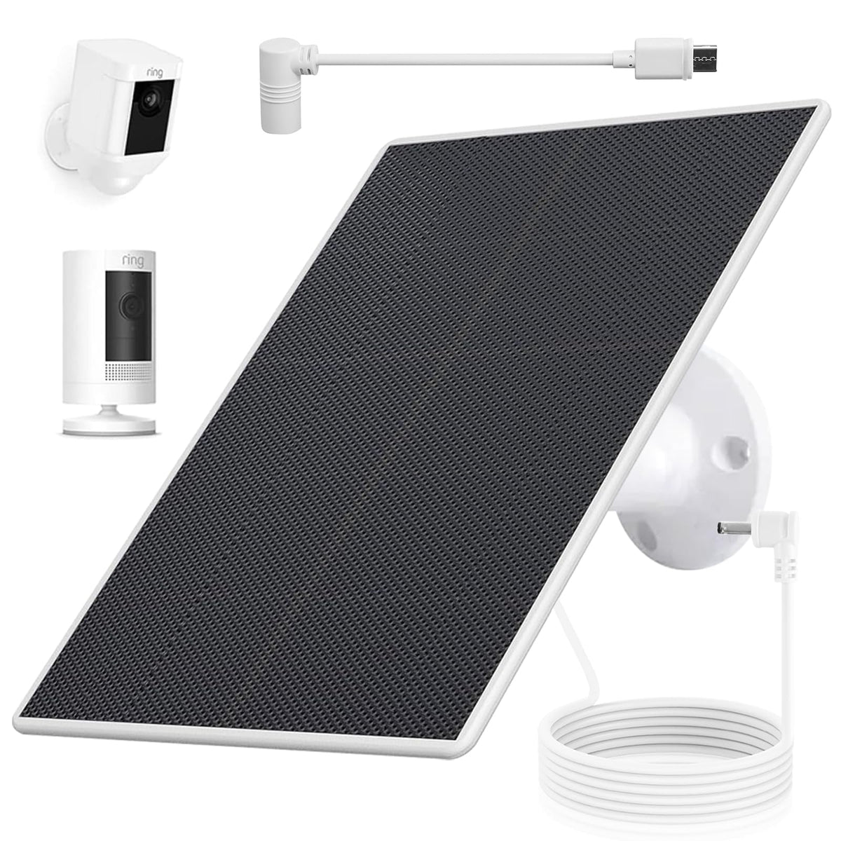 Teczckc solar panel for Ring Camera side view, weatherproof outdoor power solution.
