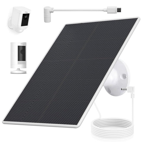 Teczckc solar panel for Ring Camera side view, weatherproof outdoor power solution.