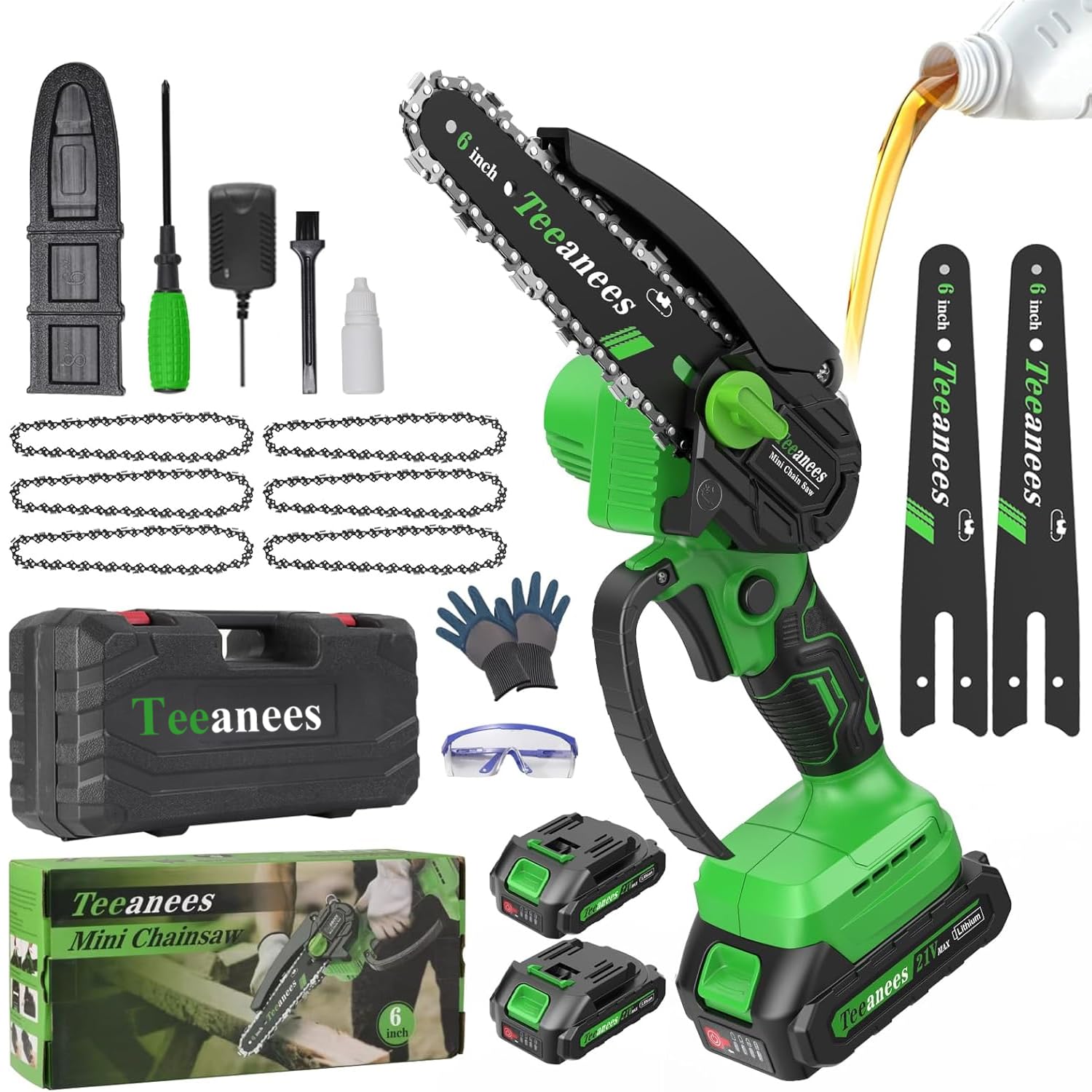 TEEANEES mini chainsaw 6-inch cutting action for fast branch trimming