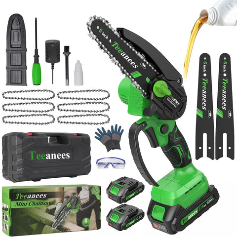 TEEANEES mini chainsaw 6-inch cutting action for fast branch trimming