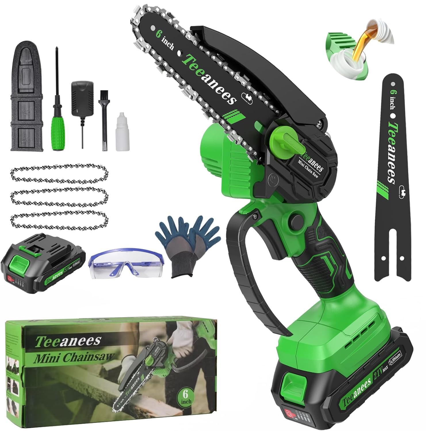 TEEANEES Mini Chainsaw in action with 6 inch cutting for quick pruning