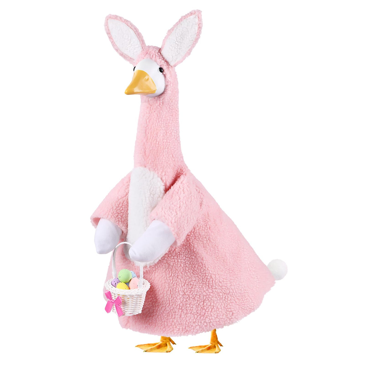 Teeanzo Easter Bunny Goose Outfit in pink fits 23-inch geese securely.