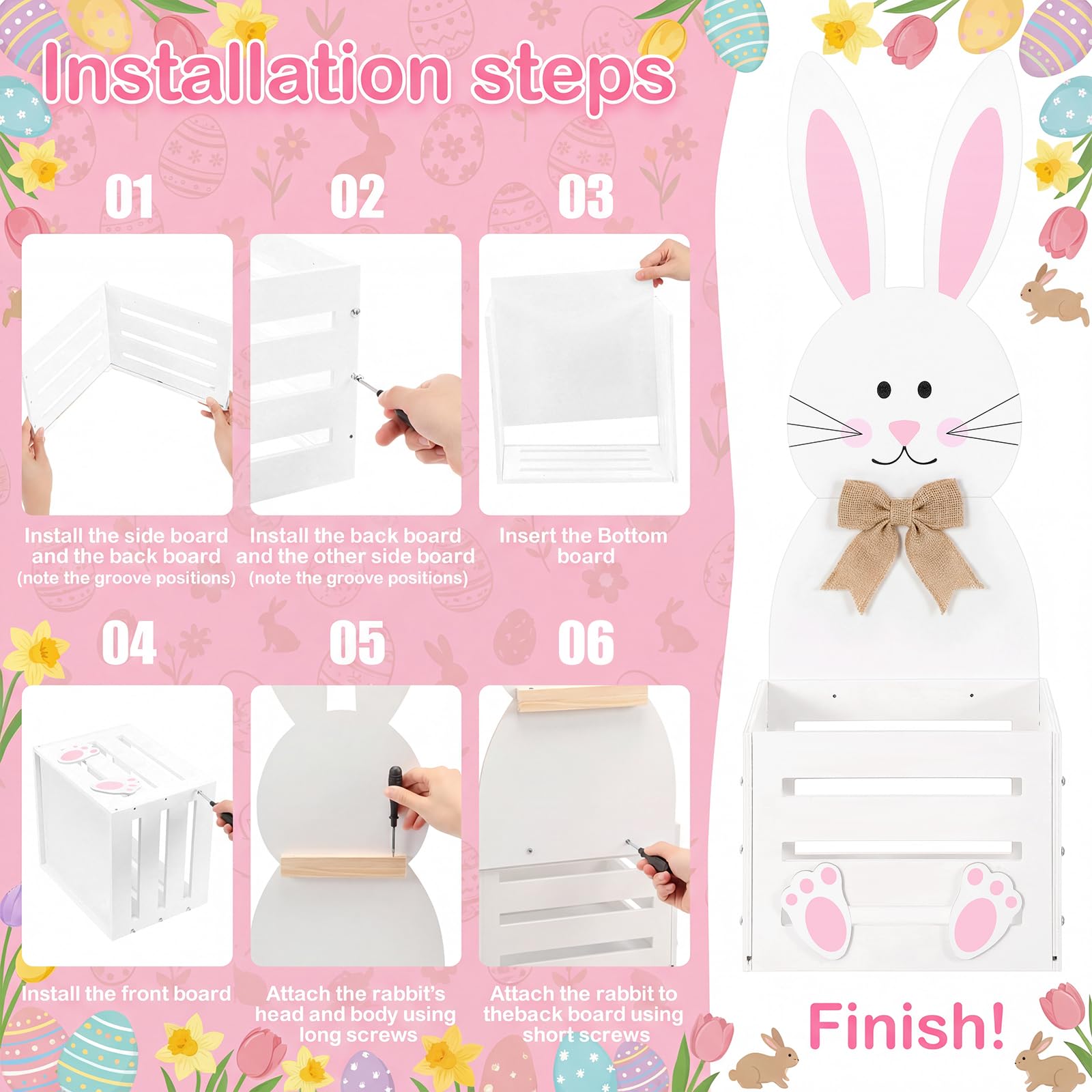 Teecyhooo Easter Bunny Planter Box basket closeup showcases hand-painted bunny