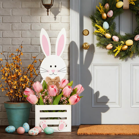 Teecyhooo Easter Bunny Planter Box front view ideal for welcoming outdoor spaces