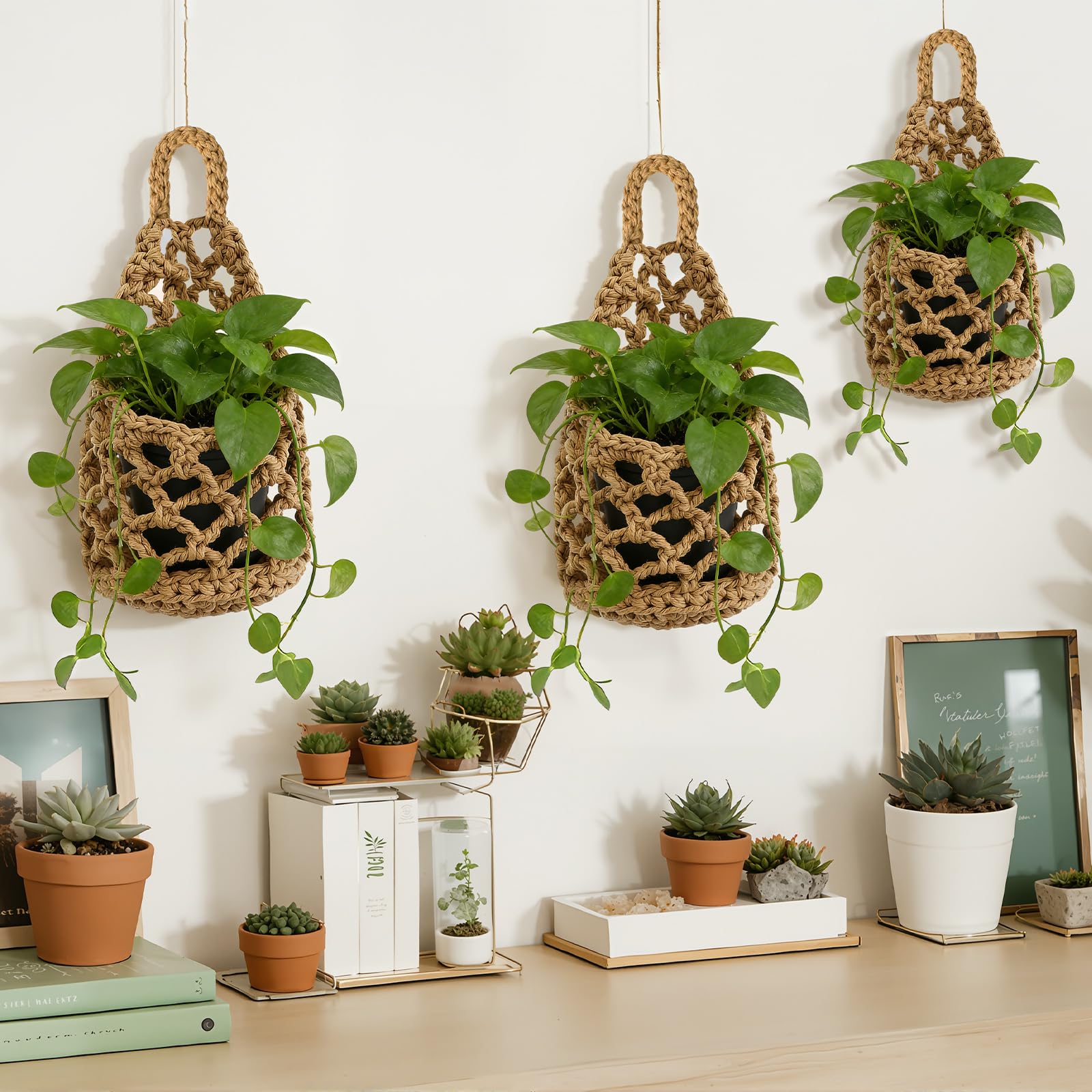 Teecyhooo top-handled planters hang easily on nails or hooks.