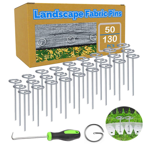 Teegroow landscape stakes 50-pack ready for garden setup and weed barrier anchoring.