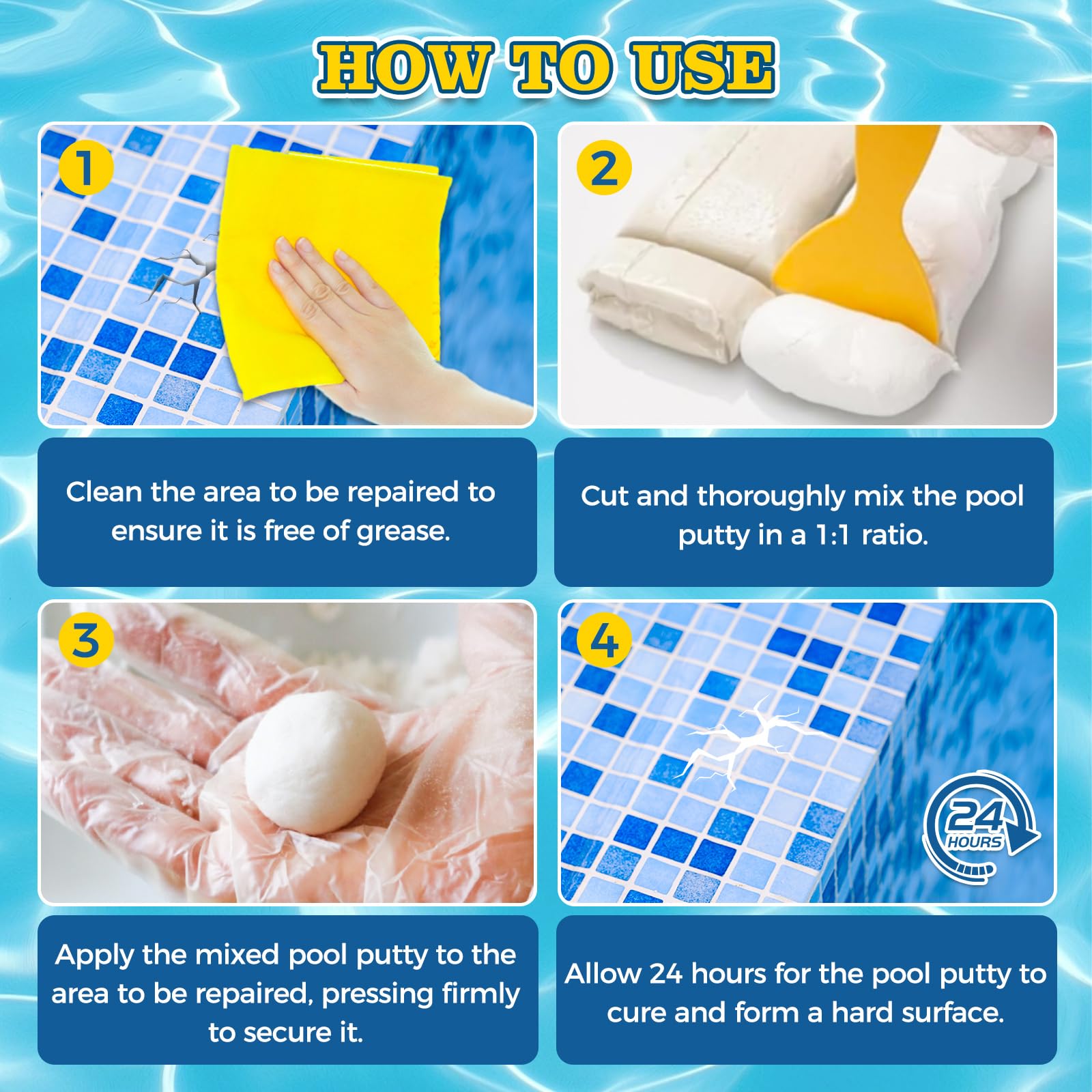 Teenanseen Pool Putty cured-surface reveals a smooth, hard finish after 24 hours.