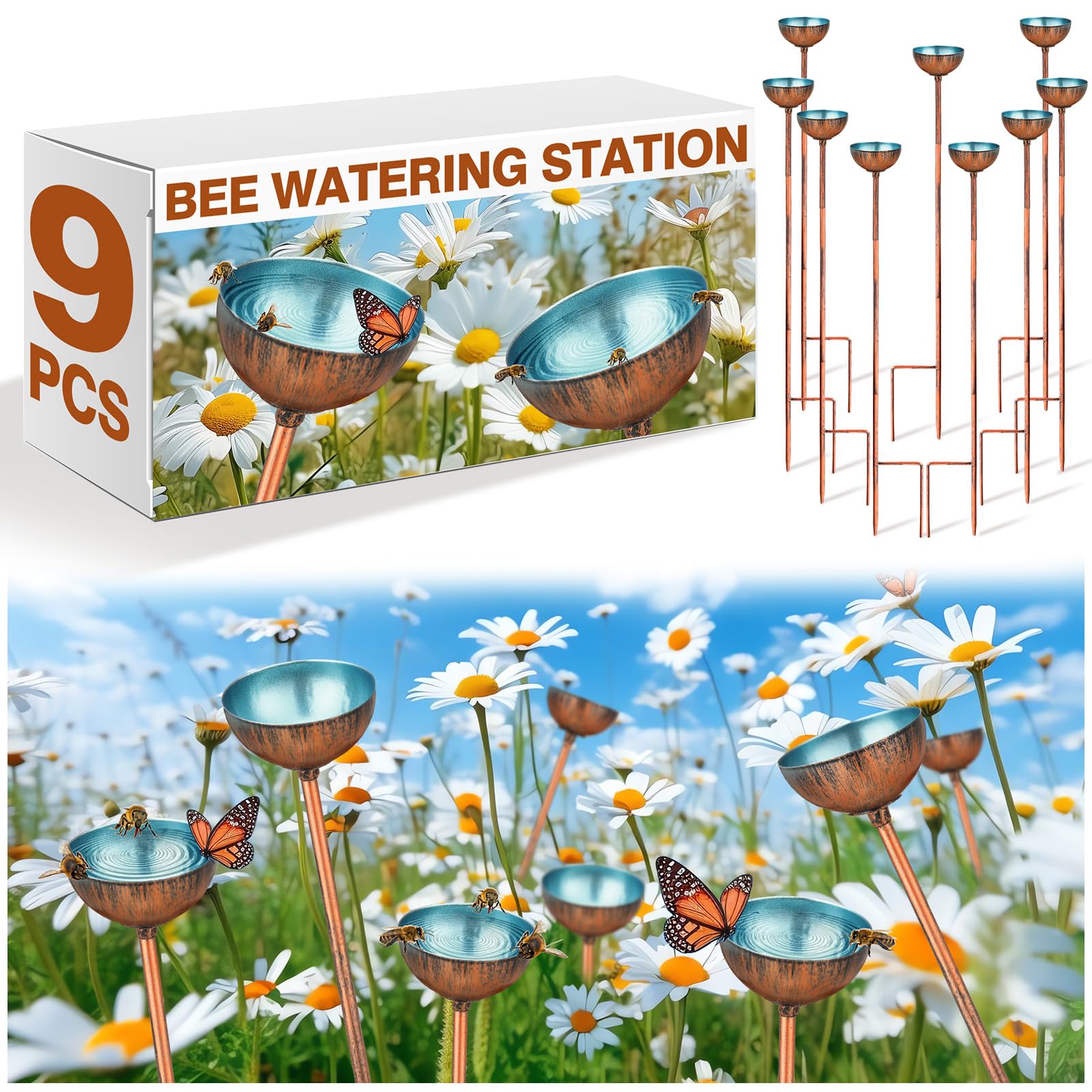 Teenyyou bee watering station 9-pcs blue bowl attracts pollinators