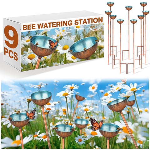 Teenyyou bee watering station 9-pcs blue bowl attracts pollinators