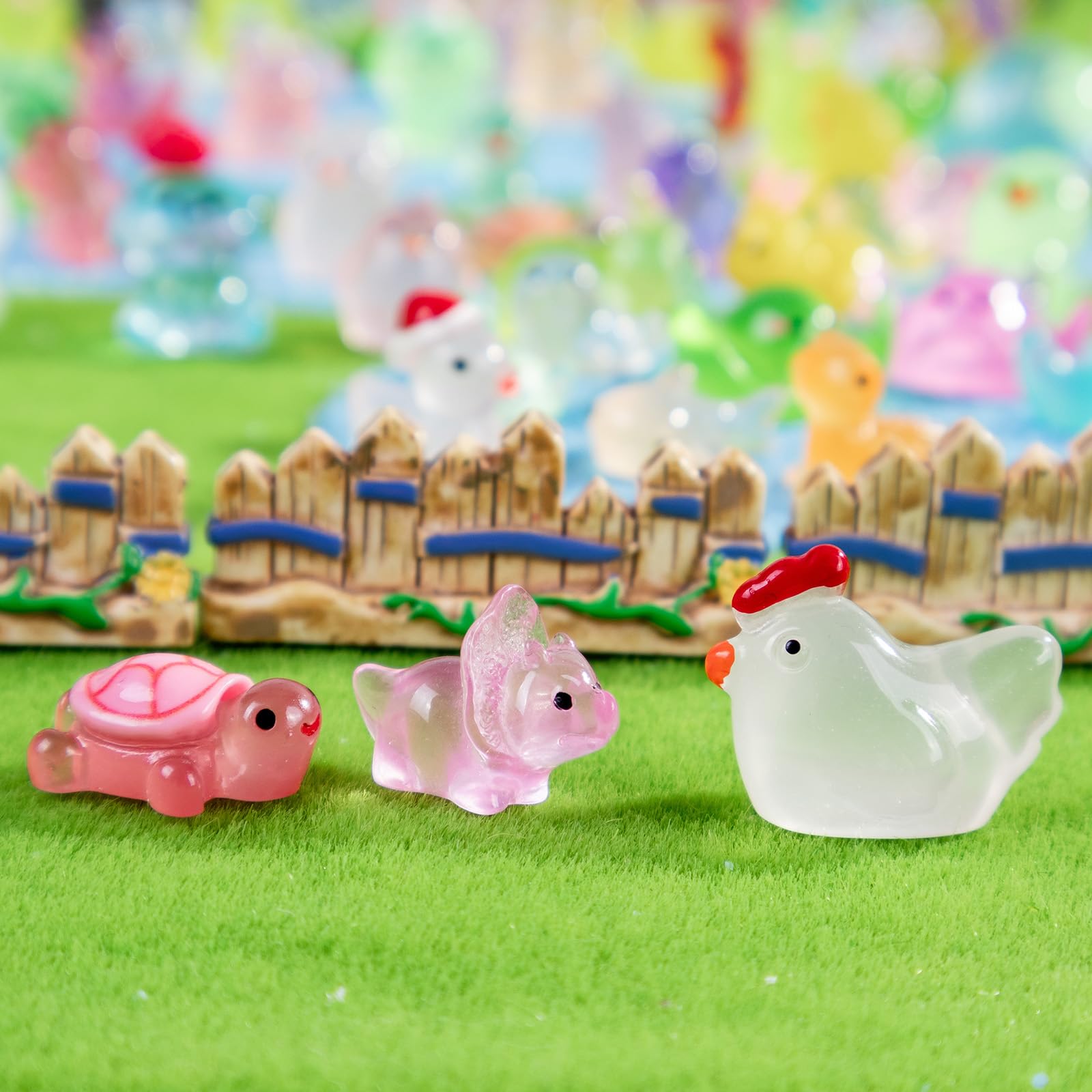 Teenzee animal figures decorate aquariums and playful pranks during play.