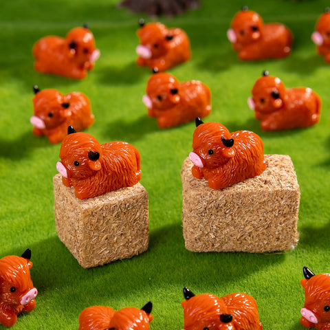 Teenzee-desk-top-miniature-highland-cows enhance micro landscapes and dioramas.