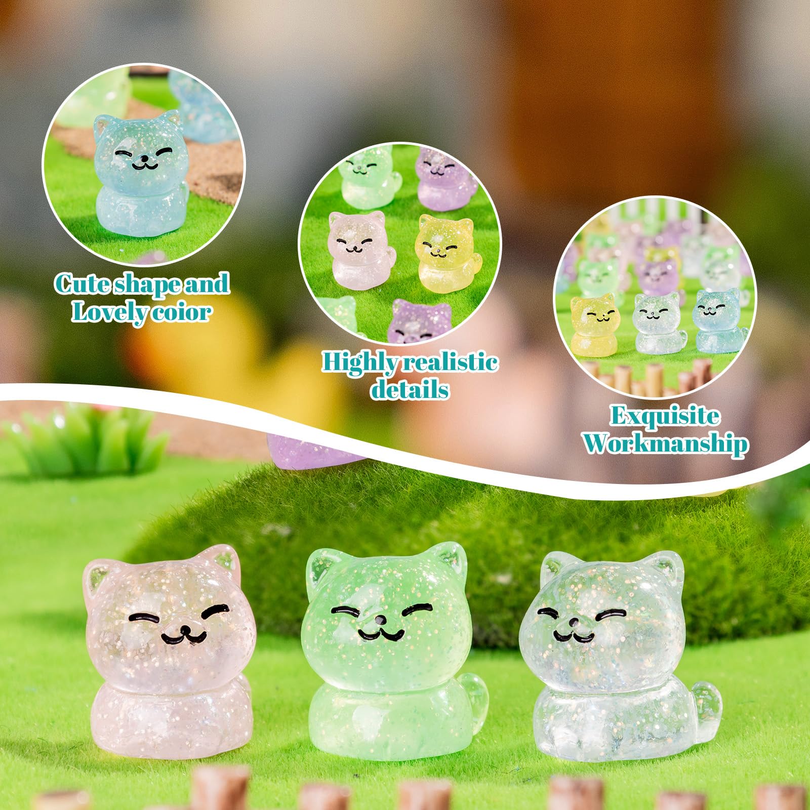 Teenzee glitter cat figurines close-up showing glossy finish for display.