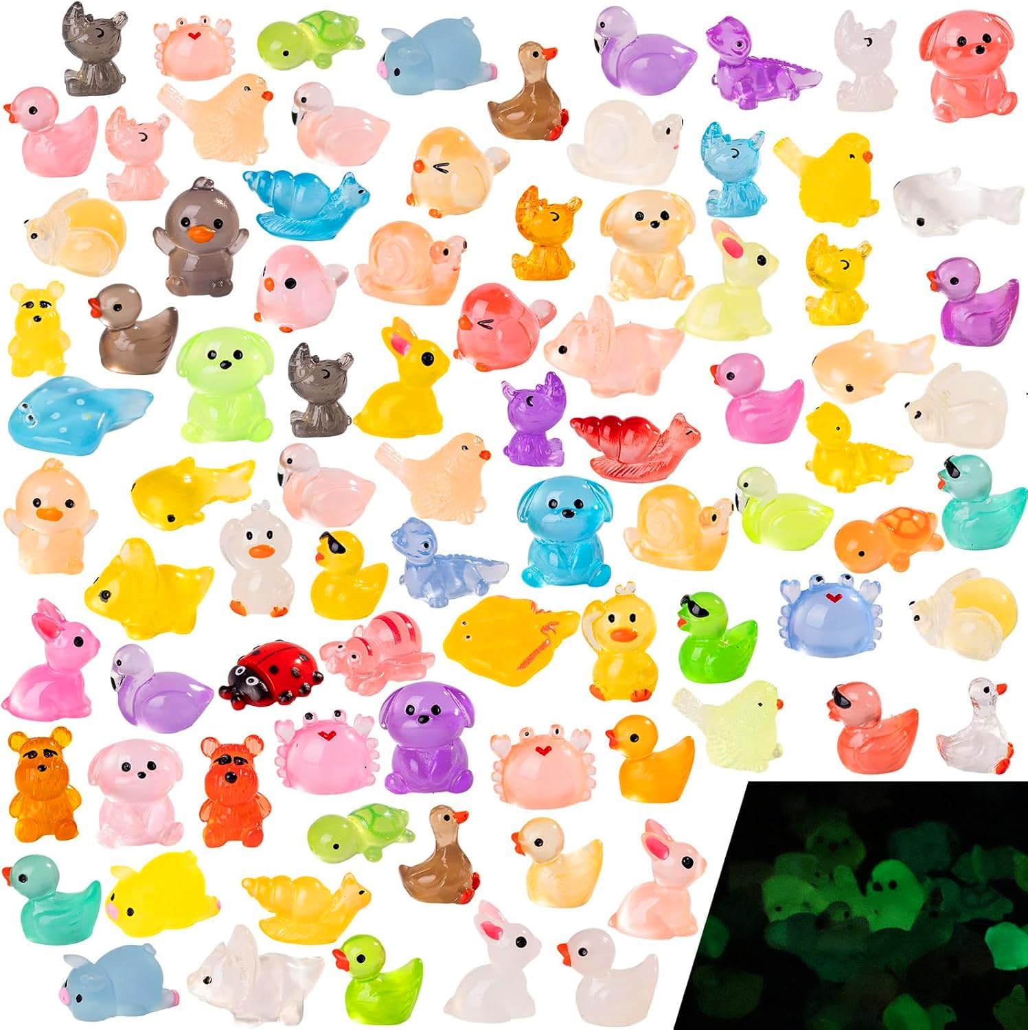 Teenzee luminous mini resin animals for glow-in-the-dark decor and crafts.