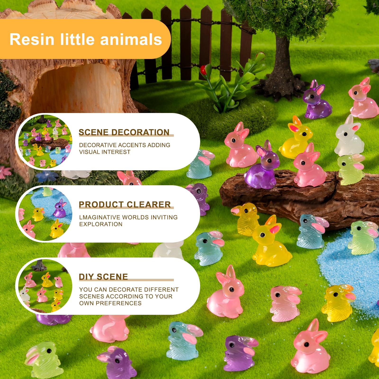 Teenzee luminous rabbit figurines close up showing glossy resin detail