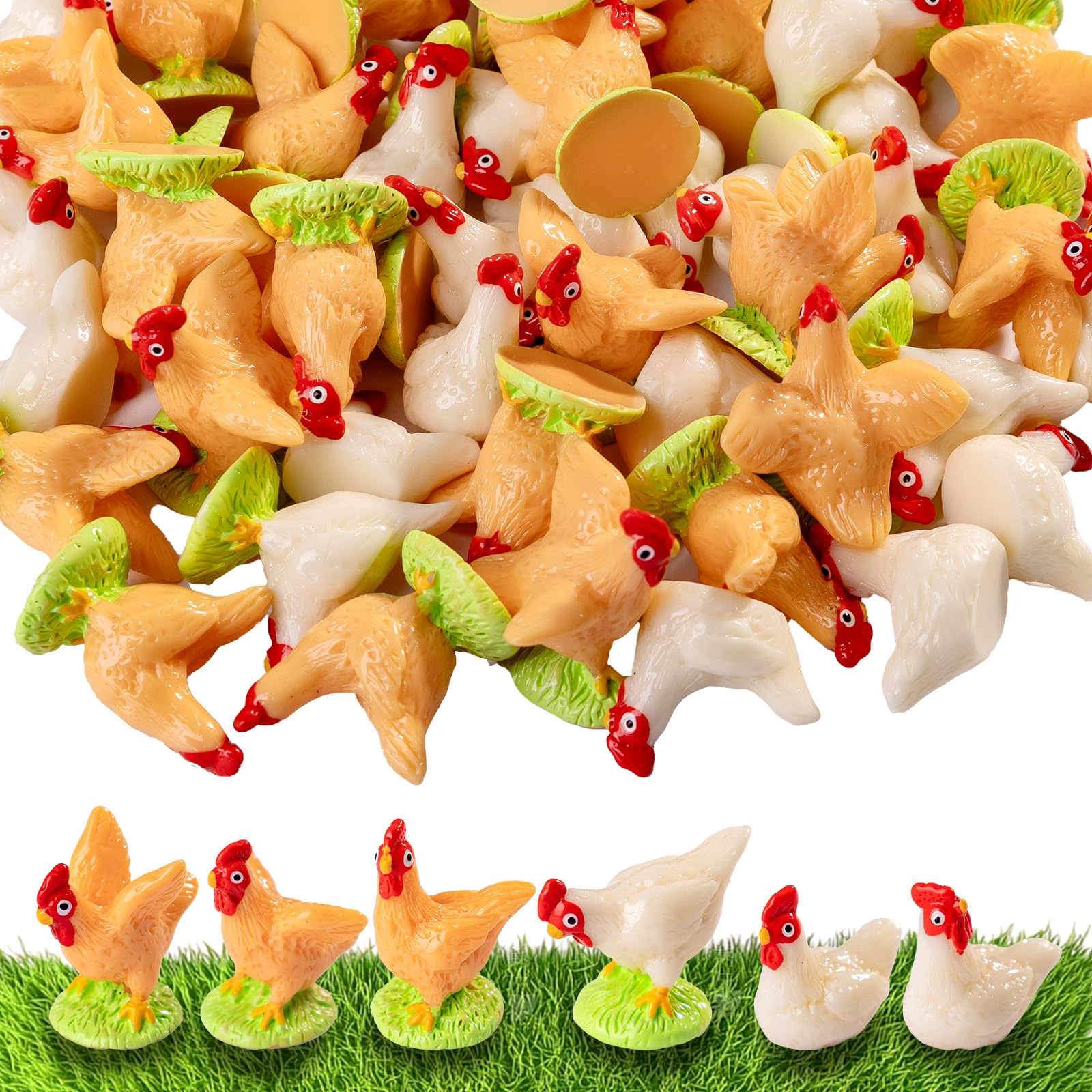 Teenzee mini resin chicken figures set for creative display in DIY scenes.
