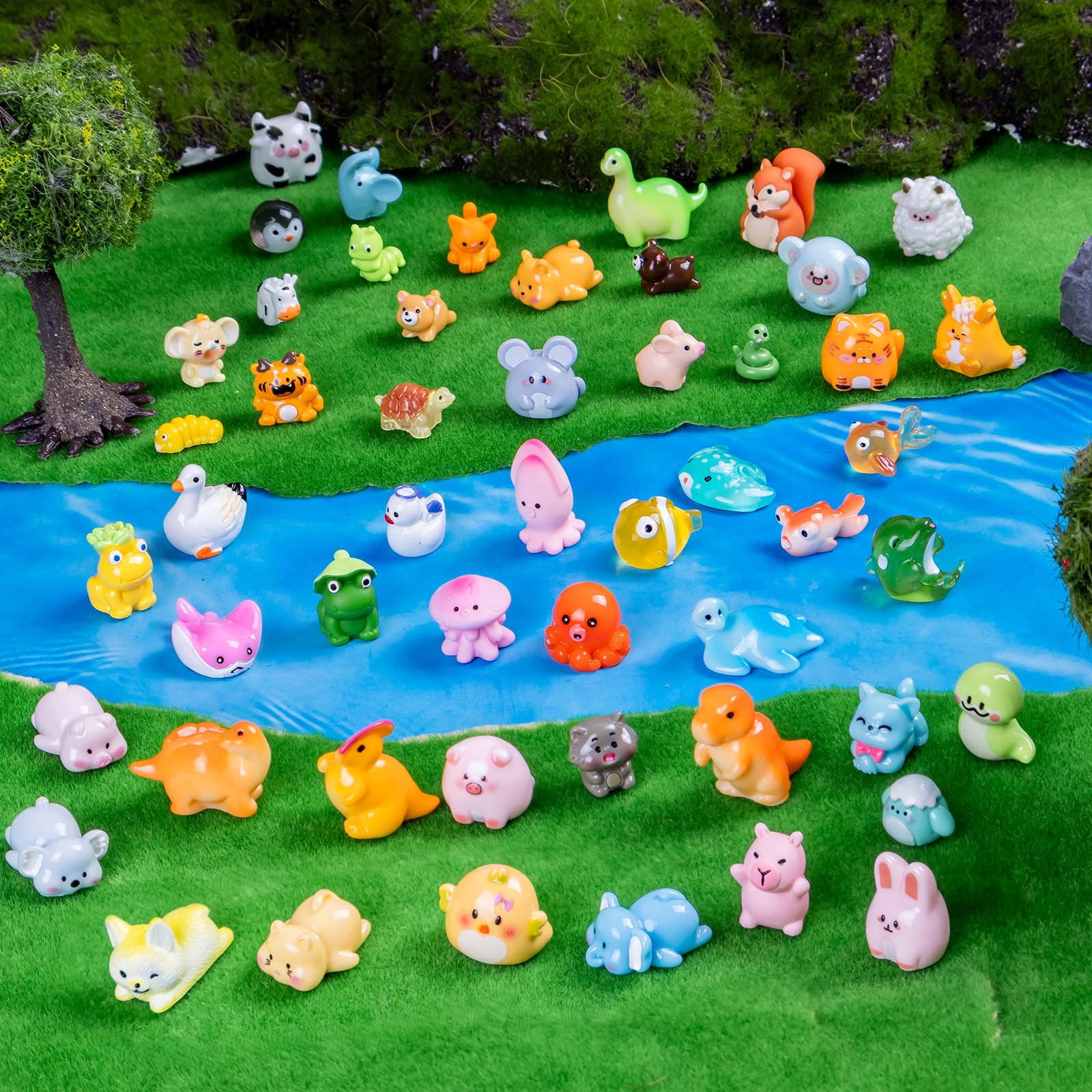 Teenzee resin animals closeup: colorful, glossy details ideal for tiny world scenes.