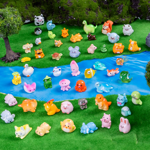 Teenzee resin animals closeup: colorful, glossy details ideal for tiny world scenes.