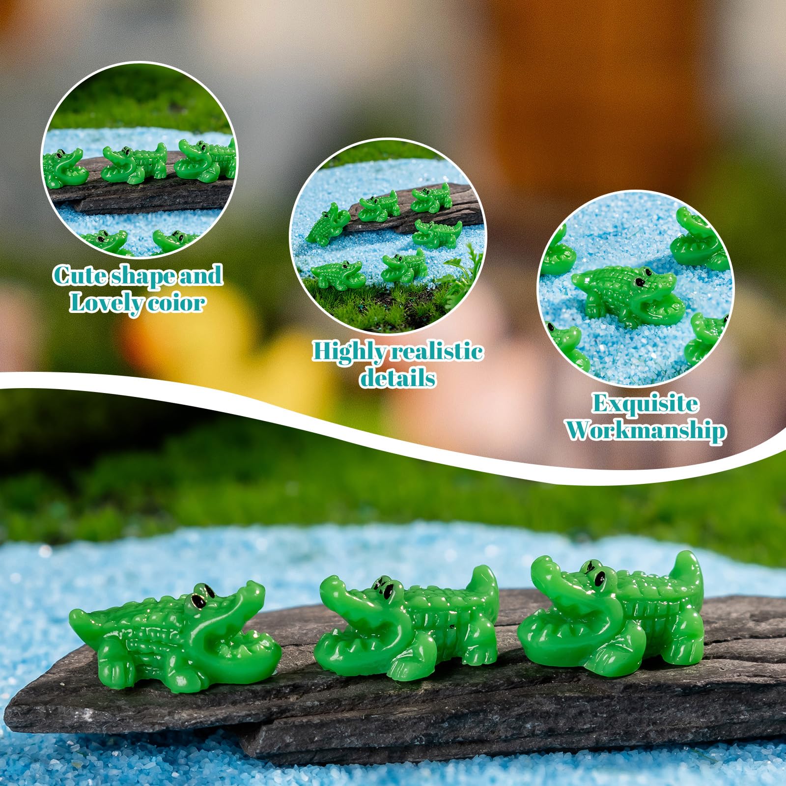 Teenzee resin crocodile pieces enhance fairy gardens, terrariums, and miniature landscapes