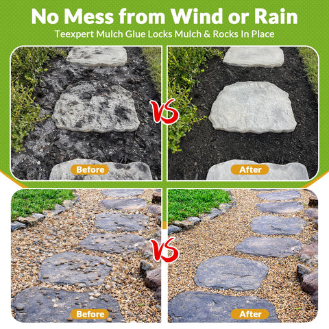 Teexpert Mulch Glue applied on pea gravel for secure binding