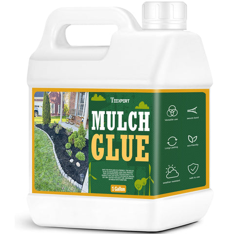 Teexpert Mulch Glue bottle close-up shows strong landscaping bond