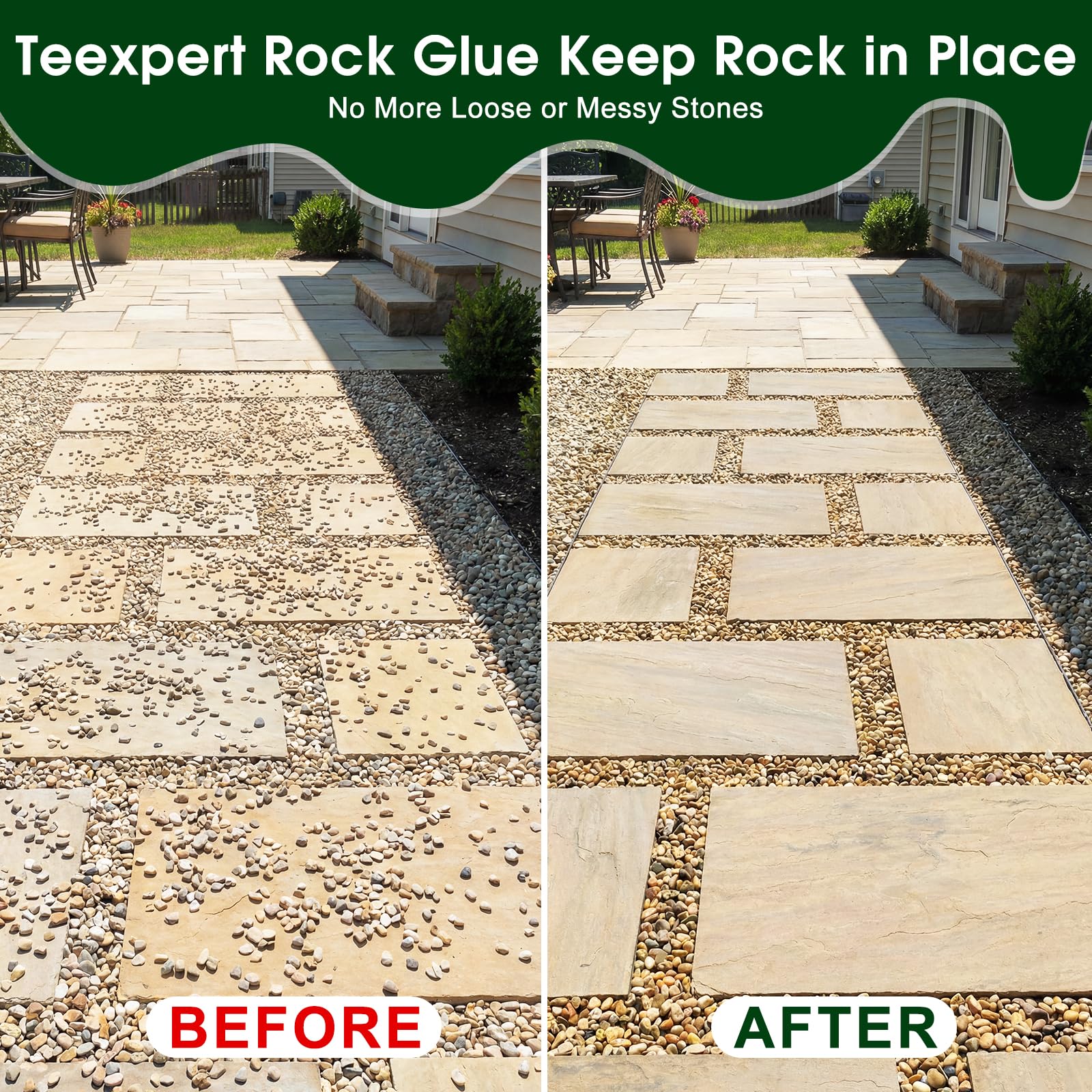 Teexpert pea gravel adhesive bonds stones along garden edging securely