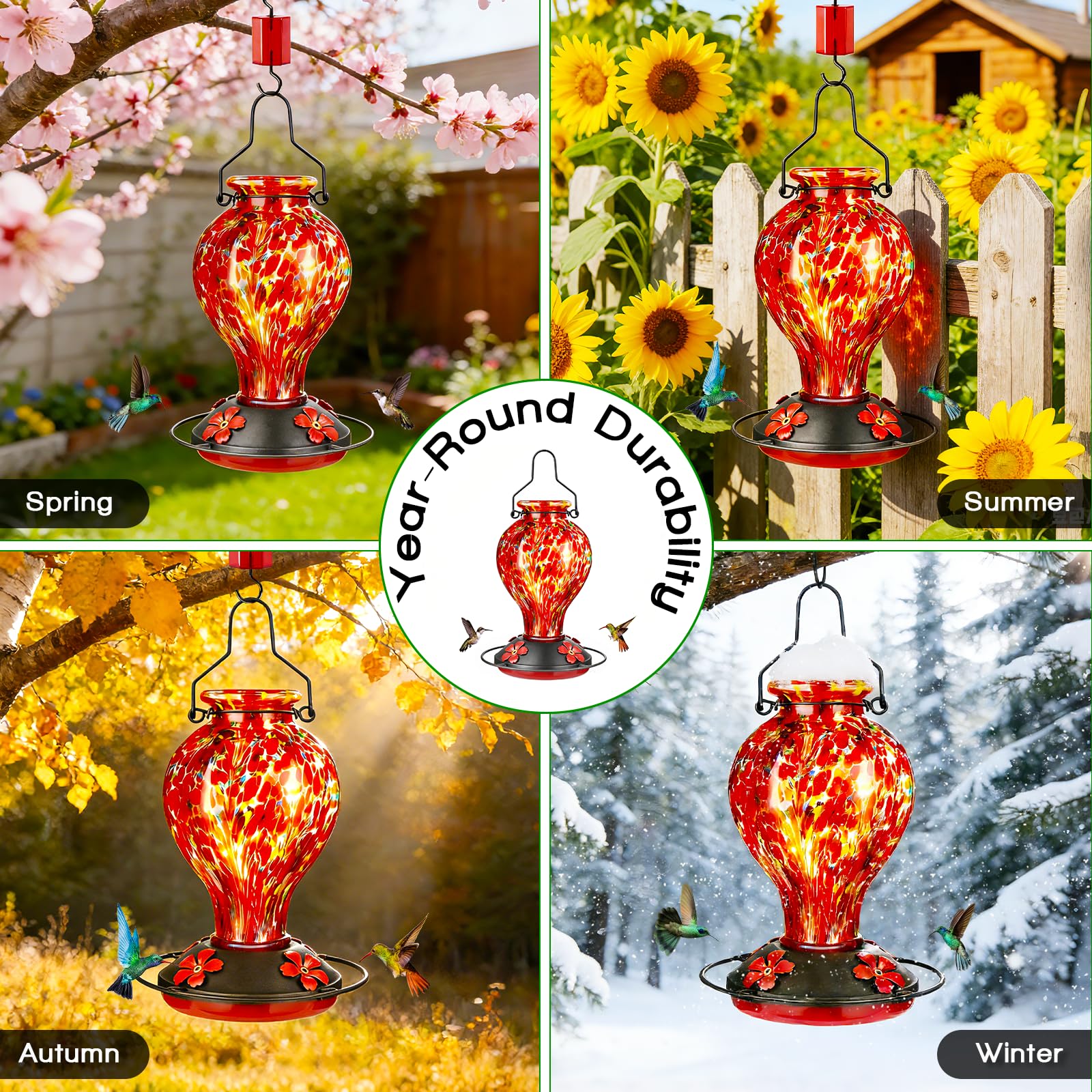 Tegarbed 24oz glass feeder reduces refills for busy gardeners.