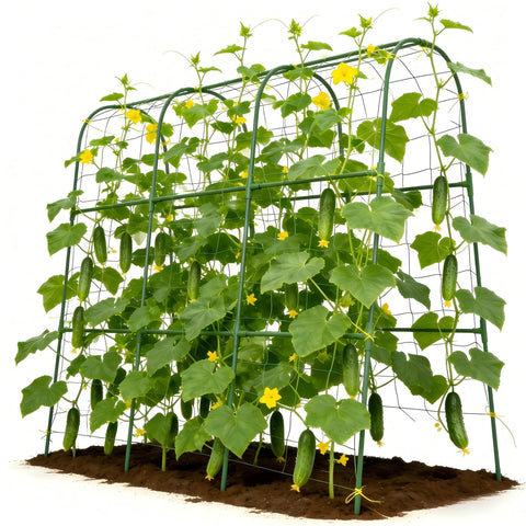 Tegarbed cucumber trellis with U-shape design supports climbing vines and airflow.