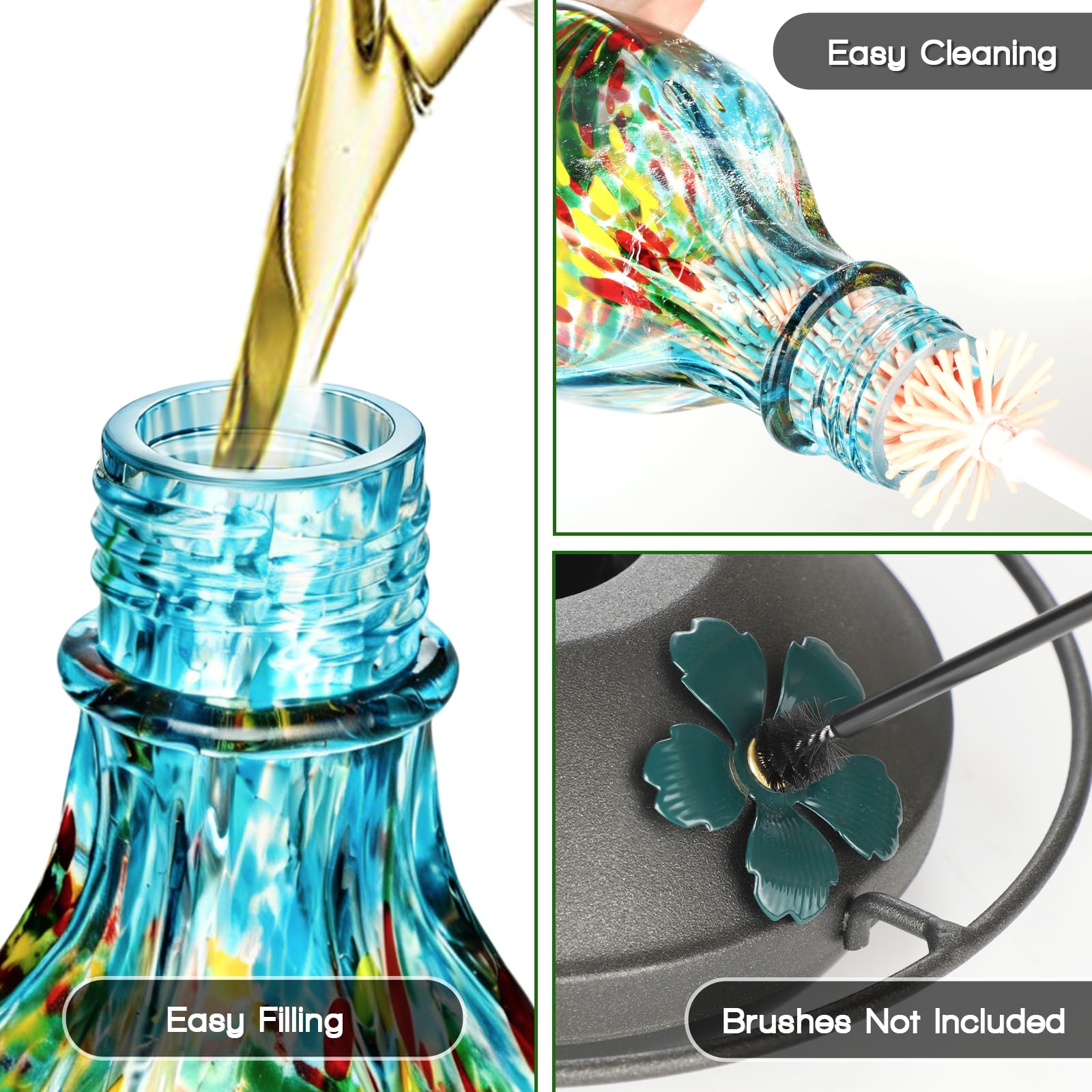 Clear glass design shows nectar level at a glance.
