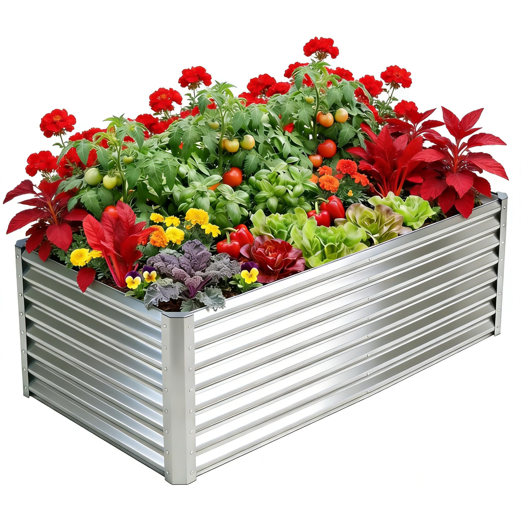 Tegarbed galvanized raised bed front view showing sturdy construction for gardening