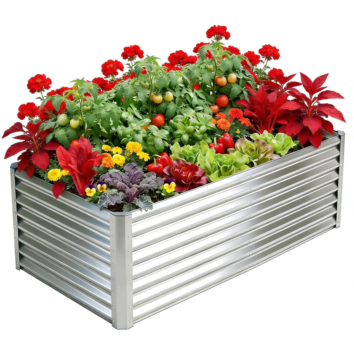 Tegarbed galvanized raised bed front view showing sturdy construction for gardening