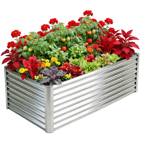 Tegarbed galvanized raised bed front view showing sturdy construction for gardening