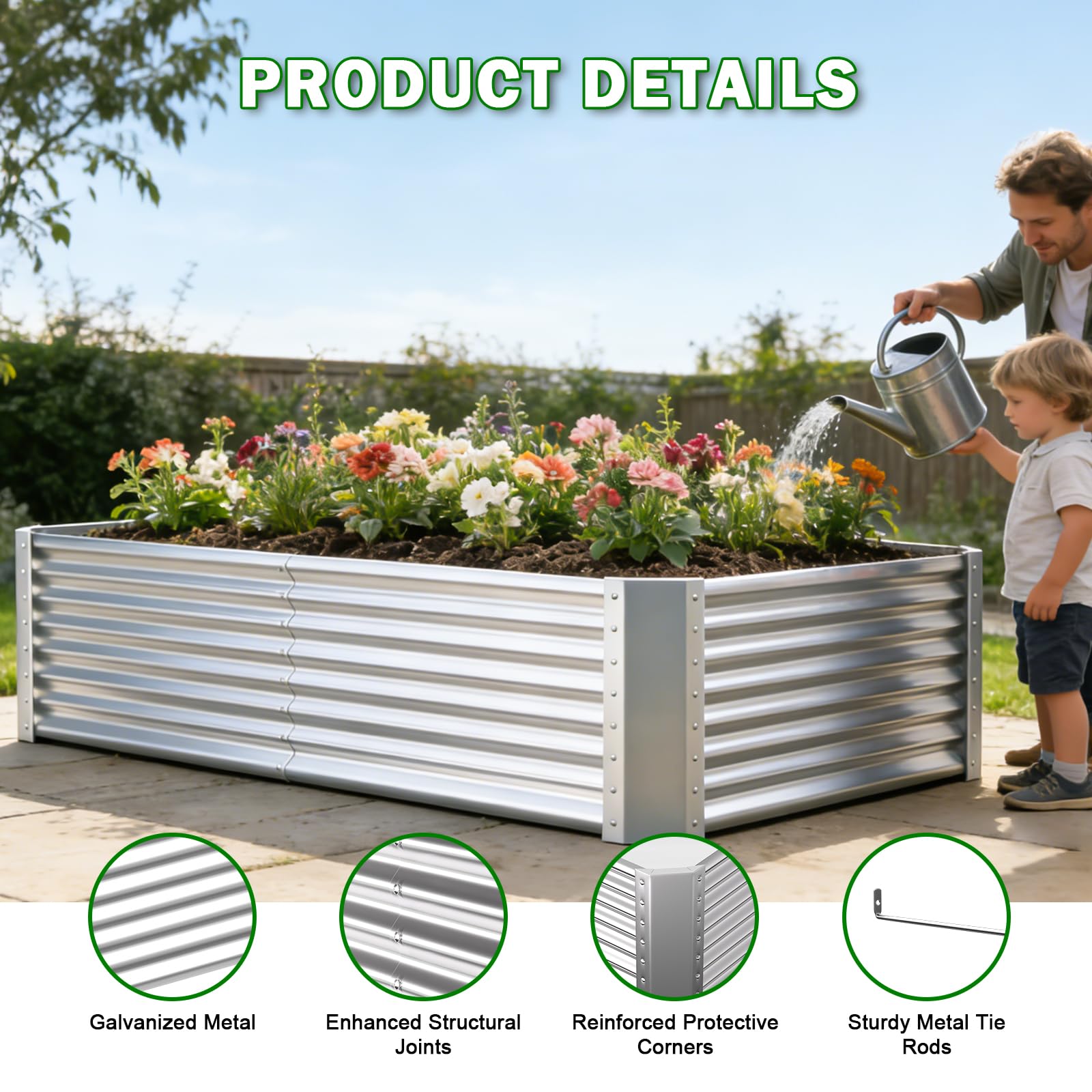 Tegarbed raised bed side view highlighting generous 6x3 ft footprint