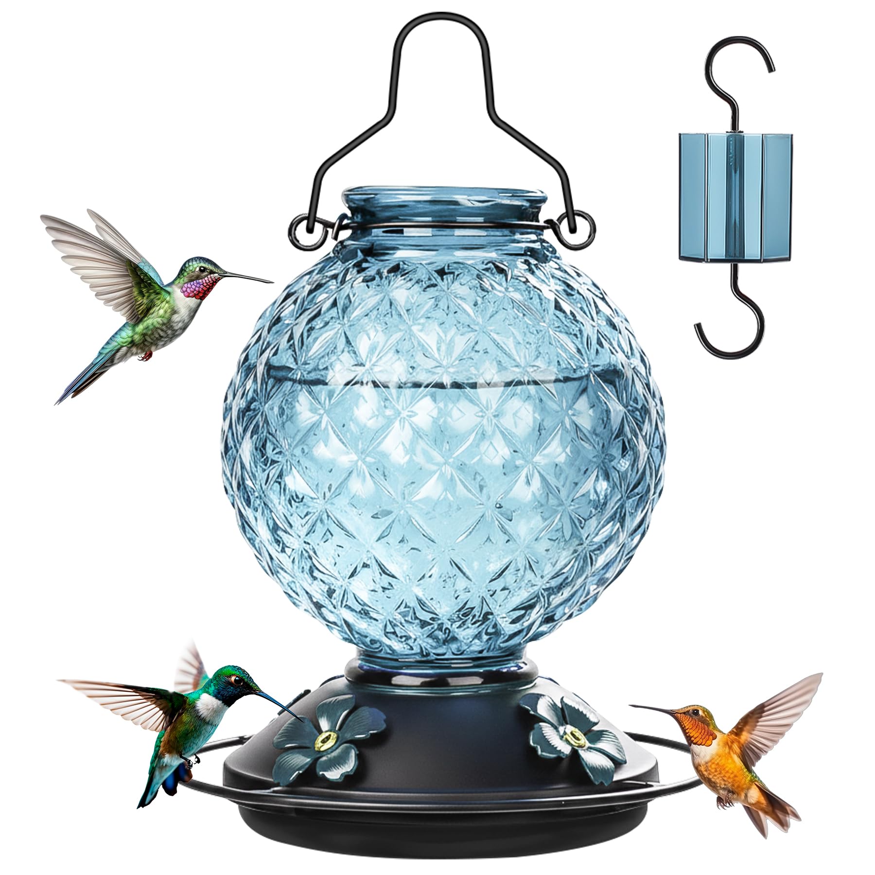 Tegarbed glass hummingbird feeder with 25 oz capacity for outdoor feeding