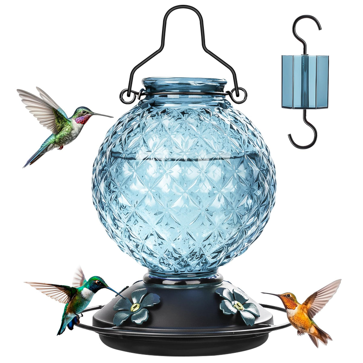 Tegarbed glass hummingbird feeder with 25 oz capacity for outdoor feeding