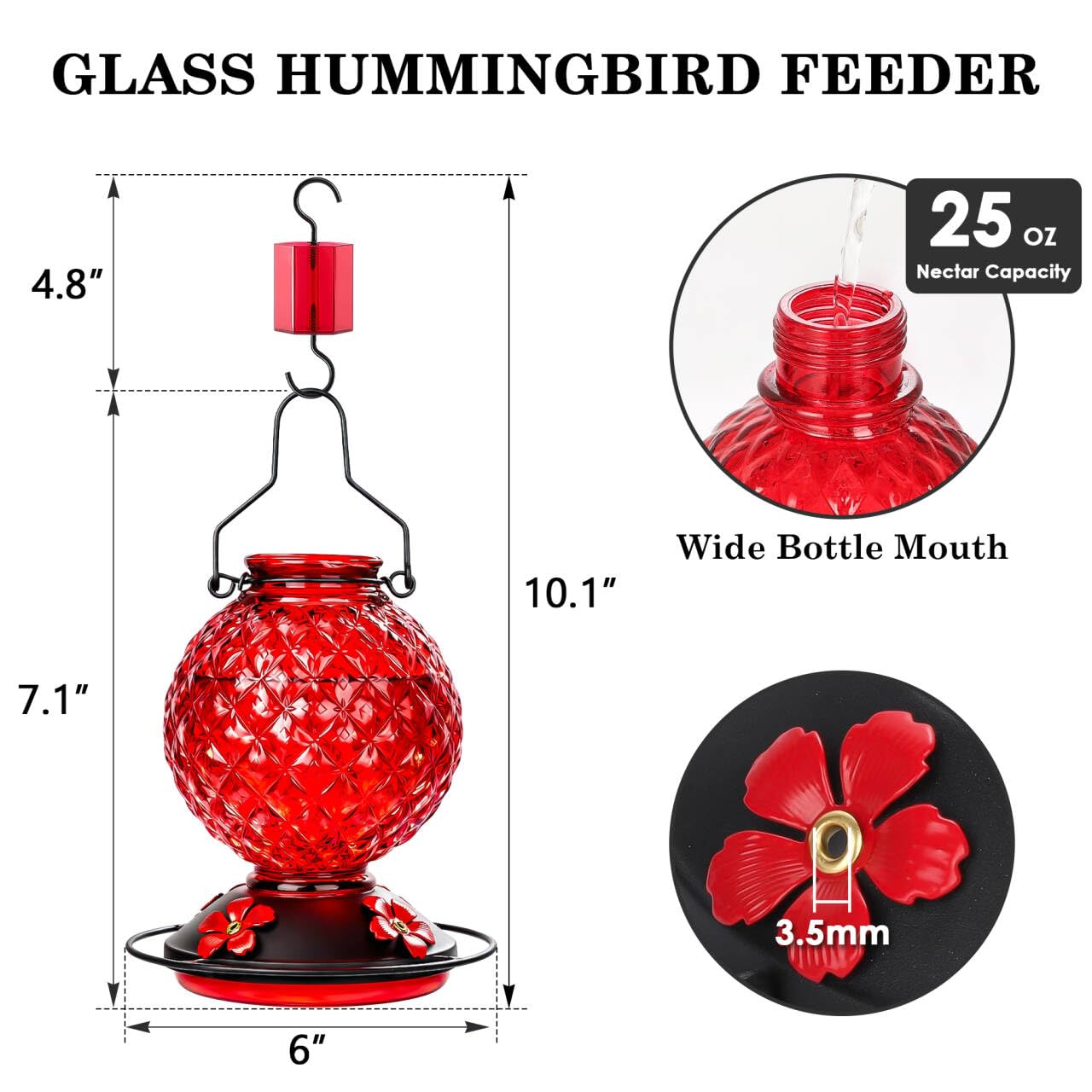 Tegarbed glass hummingbird feeder with 4 ports and bee guard