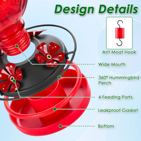 Tegarbed glass hummingbird feeder with built‑in ant moat to keep nectar intact outdoors
