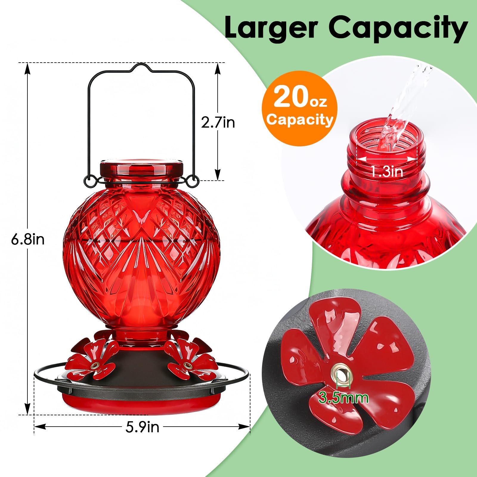 Tegarbed hummingbird feeder with bee guard ports for clean nectar and selective feeding