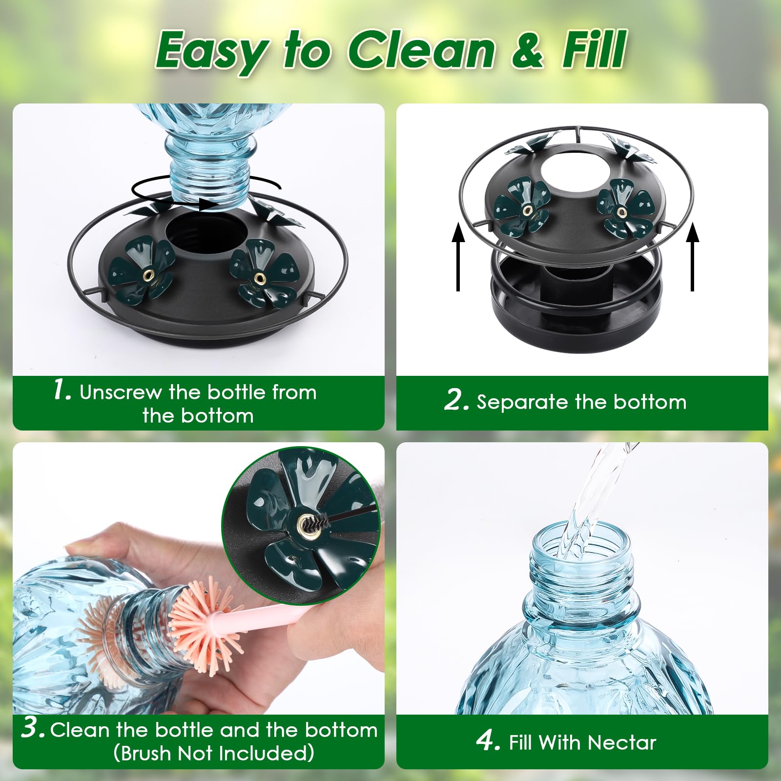 Tegarbed glass feeder is easy to clean with warm soapy water.