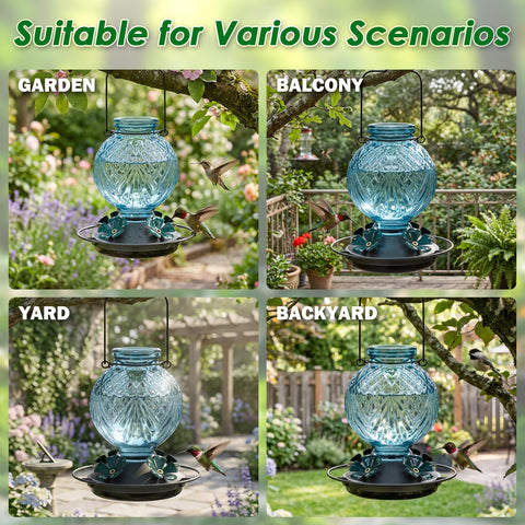 Tegarbed feeder hanging loop enables versatile placement in garden or patio.