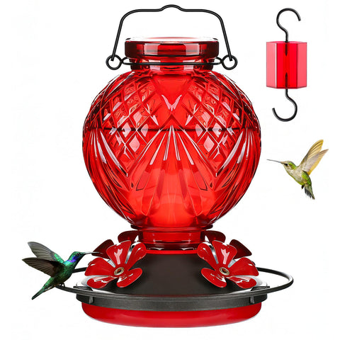 Tegarbed glass hummingbird feeder outdoors hanging, durable and decorative for year‑round use