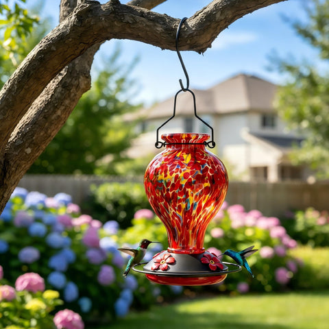 Tegarbed hanging garden feeder blends with outdoor decor.