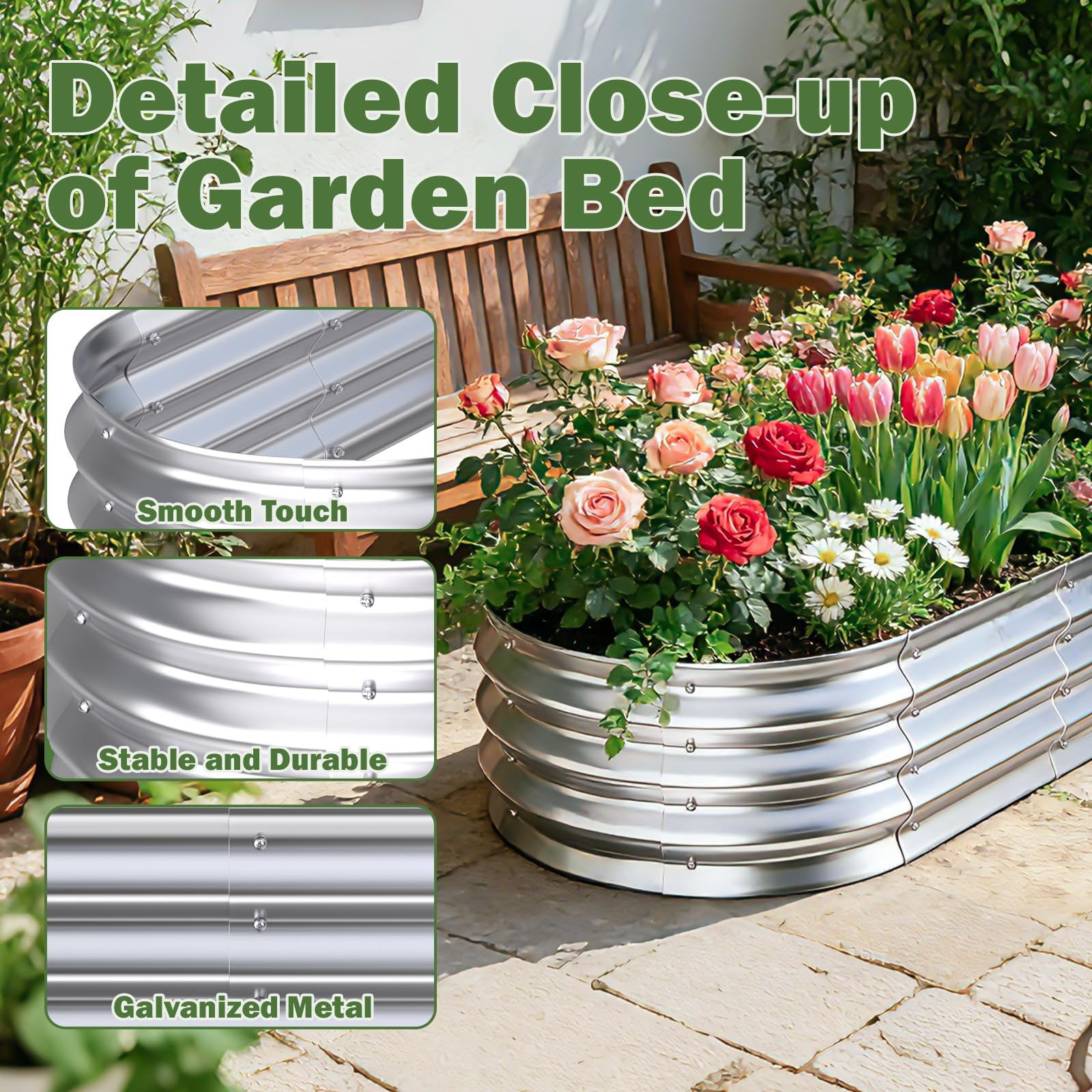 Tegarbed heavy-duty 1mm steel frame shown during assembly for durable garden beds.